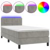 Box spring postel s matrací a LED světle šedá 80 x 200 cm samet