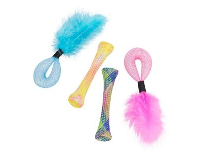 Set 4ks trubiček s peřím, hračka pro kočky, 15 cm