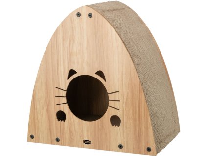 Škrabací domek s catnipem, 48 x 48 x 28 cm, světlešedá