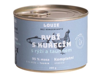 Louie konzerva pro kočky rybí s kuřecím, s rýží a taurinem 200g