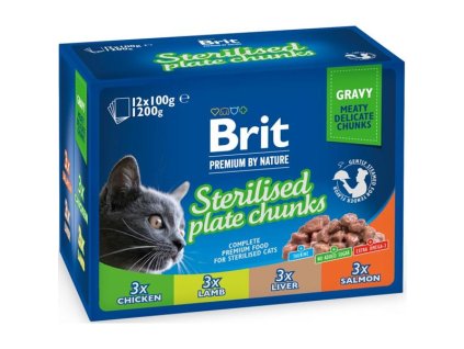 Brit premium Cat kapsička Sterilised Plate (multipak 12x100 g)