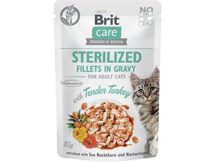 Brit Care Cat kapsička Fillets Gravy Sterilised with Tender Turkey 85 g