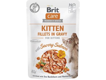 Brit Care Cat kapsička Fillets Gravy Kitten with Savory Salmon 85 g