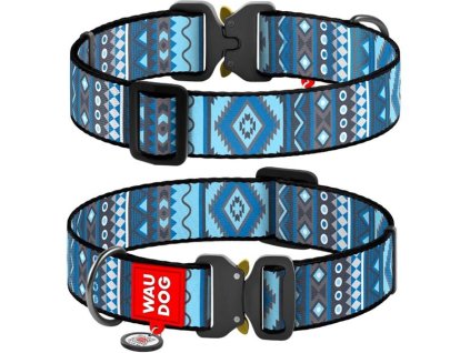 Obojek nylon 25 mm x 33-49 cm WAUDOG Etno modrý