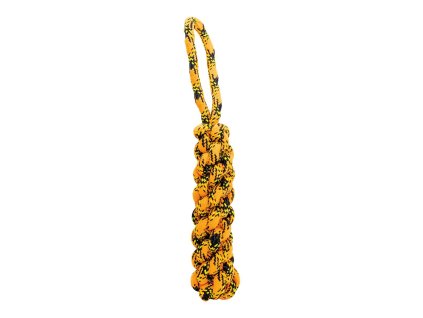 Bavlněný uzlovaný pešek HipHop ROPE 33 cm, neon oranžová, černá, žlutá