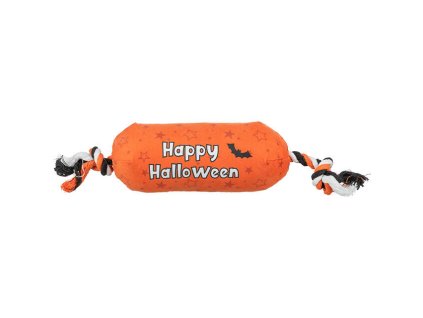 Válec HALLOWEEN, plyšová hračka se zvukem, na laně, 30 cm, oranžová - LIMITOVANÁ NABÍDKA