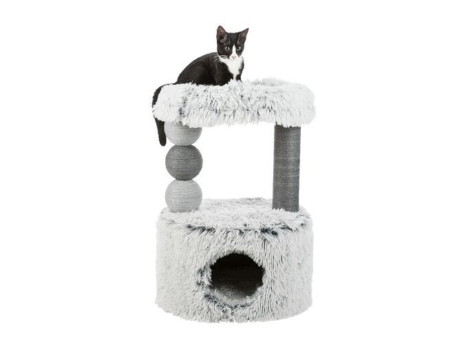 Škrábadlo HARVEY, kukaň, 2 sloupky, odpočívadlo 73cm, dlouhovlasý plyš, šedá