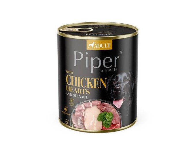 NEW PIPER s kuřecími srdíčky a špenátem, konzerva pro psy 800g