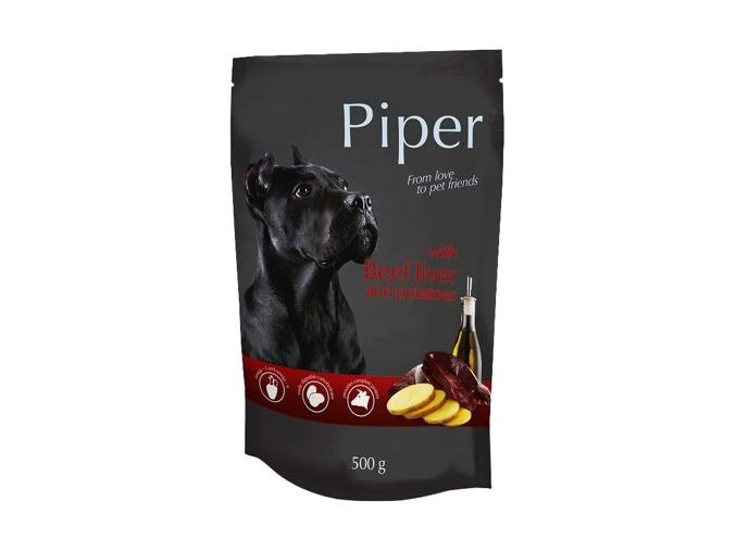 PIPER s hovězími játry a bramborami, kapsička pro psy 500g