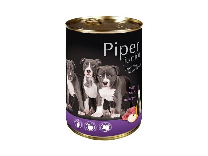 PIPER JUNIOR s telecím a jablky, konzerva pro štěňata 400g