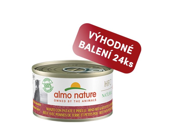 Almo Nature HFC DOG - Hovězí s bramborem a hráškem 95g výhodné balení 24ks