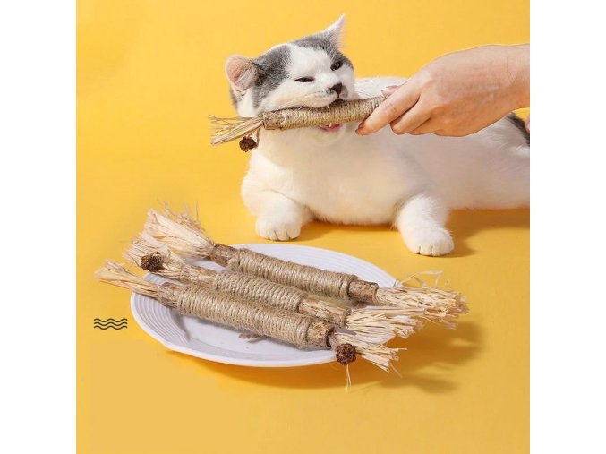 1 Pc Cat Toys Silvervine Chew Stick Polygonum Kitty Raffia Grass Pet Supplies Cleaning Teeth Stick.jpg