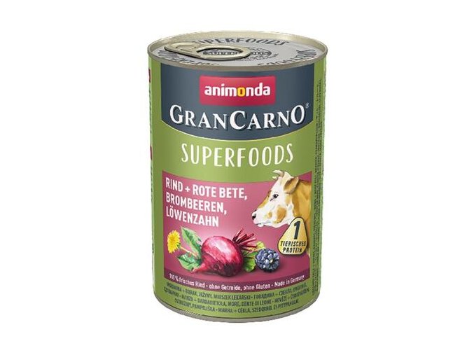 GRANCARNO Superfoods hovězí, červená řepa, ostružiny, pampeliška 400 g pro psy