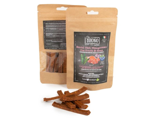 Farm Company PIU BUONO pamlsky pro psy s červeným ovocem 80 g (dentální)