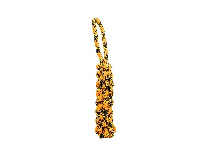 Bavlněný uzlovaný pešek HipHop ROPE 33 cm, neon oranžová, černá, žlutá