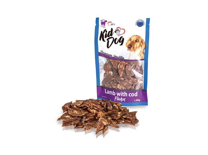 KIDDOG jehněčí lupínky s mořskou treskou 80 g