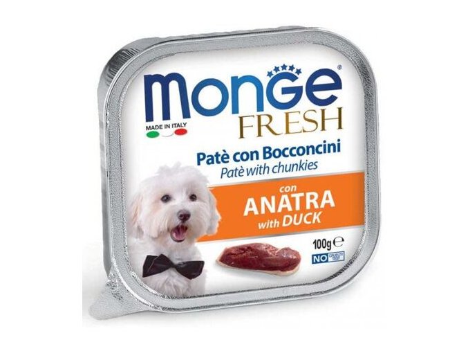 MONGE FRESH - paštika a kousky s kachnou 100 g pro psy