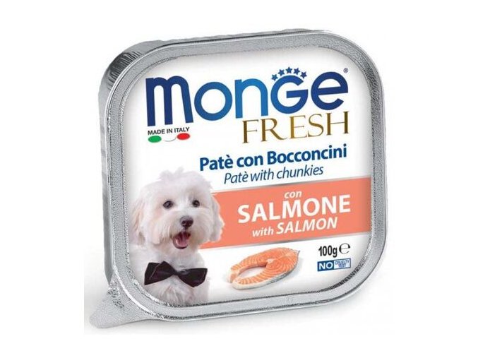 MONGE FRESH - paštika a kousky s lososem 100 g pro psy