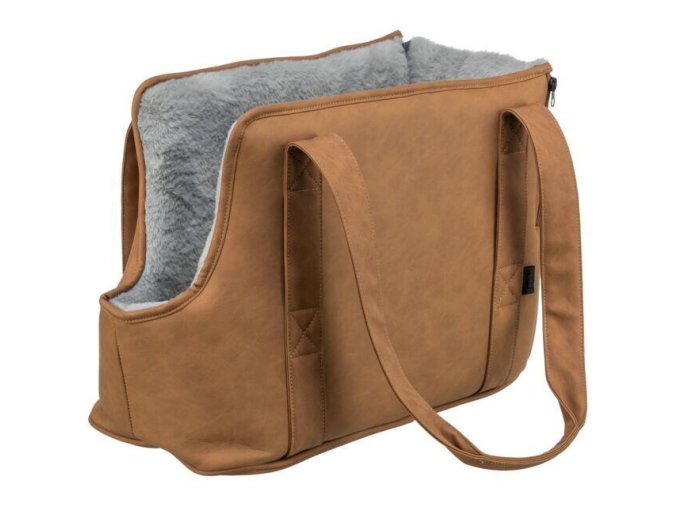 Transportní taška EVELYN, 40 x30 x 20 cm, do 5 kg, umělá kůže, plyš, hnědá/šedá