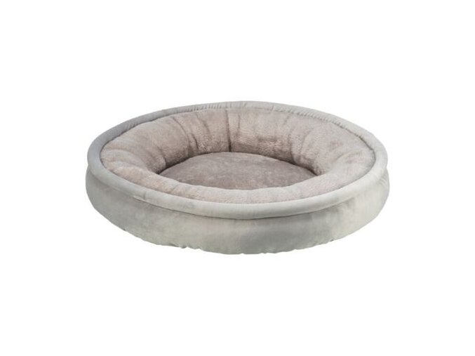 Kulatý sametový pelech EMMI, s okrajem, světlešedá (ø 50 cm, ø 65 cm)