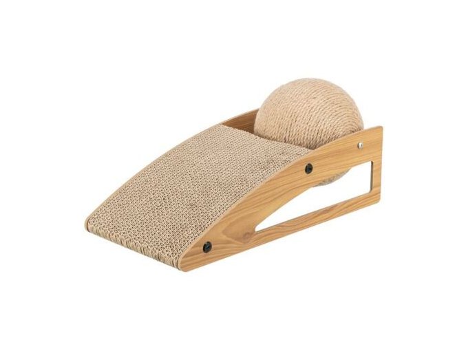 Škrabací rampa s míčem, 40 × 17 × 20 cm, dřevo/karton/sisal