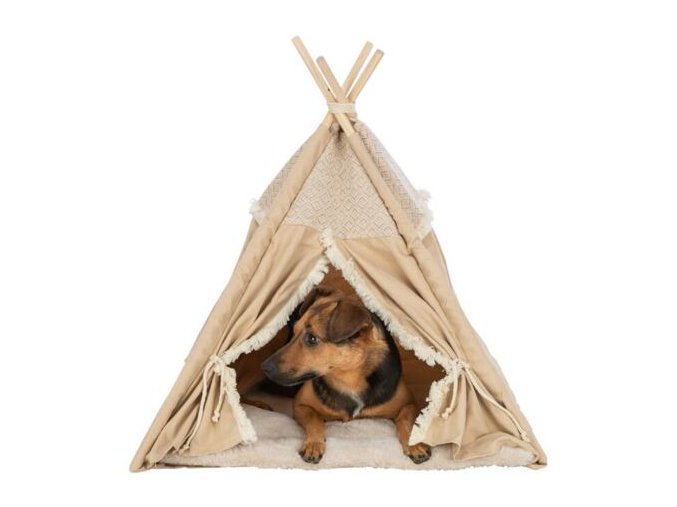 Teepee BOHO s polštářem, 55 x 65 x 55 cm, bavlna, béžová