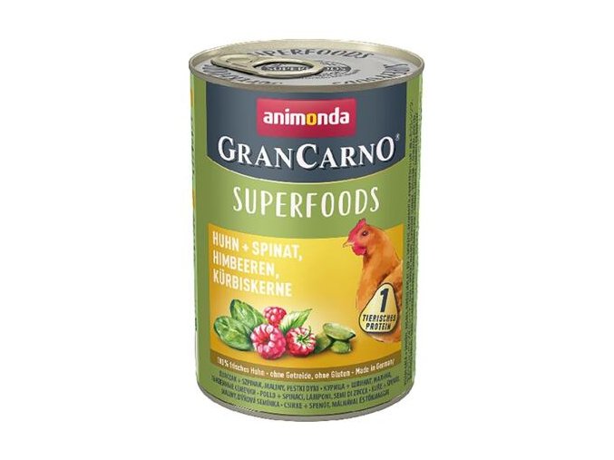 GRANCARNO Superfoods kuře, špenát, maliny, dýňová semínka 400 g pro psy