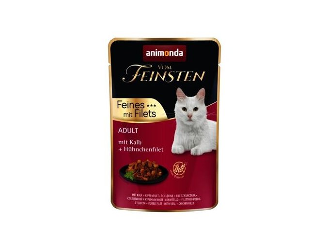 Vom Feinsten Adult FEINES m.Fillets - telecí + kuřecí filet, kapsička pro kočky 85 g