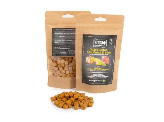 Farm Company PIU BUONO pamlsky pro psy s vepřovým, kukuřicí a dýní 80 g (imunitní systém)