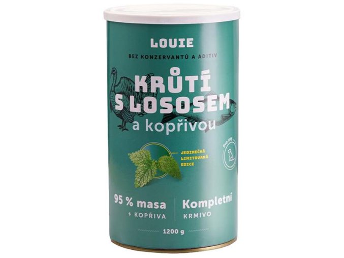 Louie konzerva pro psy krůtí s lososem a kopřivou 1200g