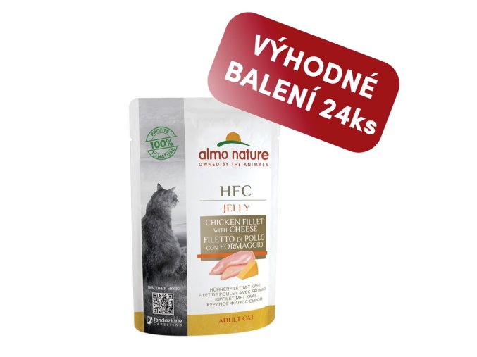 Almo Nature HFC Jelly WET CAT - Kuřecí filet a sýr v želé 55g výhodné balení 24ks