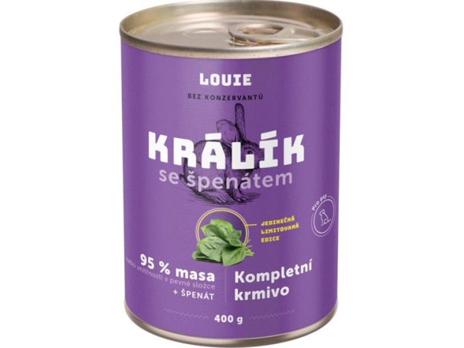 Louie konzerva pro psy králík se špenátem 400 g