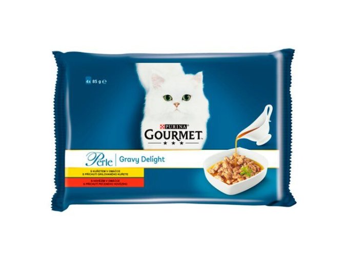 gourmet perle gravy delight multipack s kuretem a s hovezim v ochucenych omackach 4 x 85g