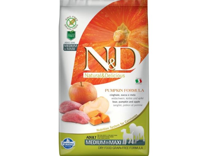 N&D PUMPKIN Dog GF Wild Boar & Apple Adult Medium & Maxi 2,5 kg