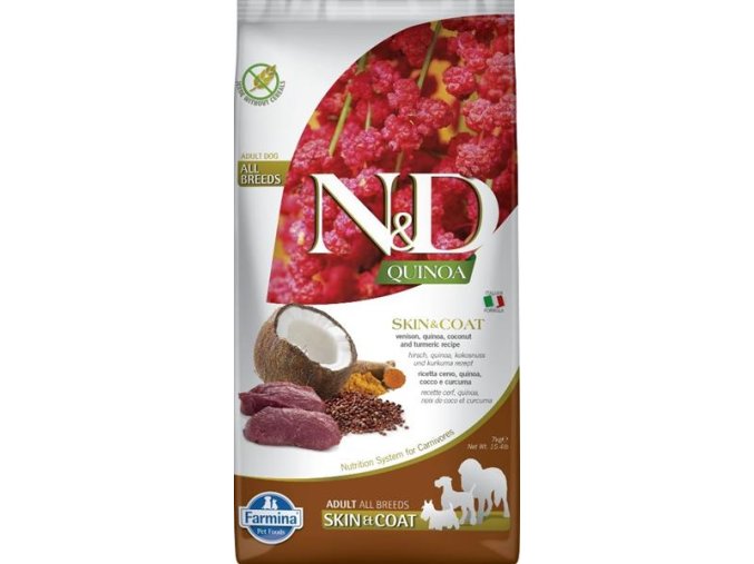 N&D QUINOA Dog GF Skin & Coat, Venison & Coconut Adult Medium & Maxi 7 kg