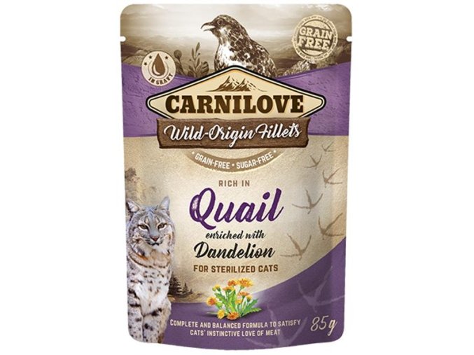 Carnilove Cat kapsička Rich in Quail Enriched with Dandelion for sterilized 85 g