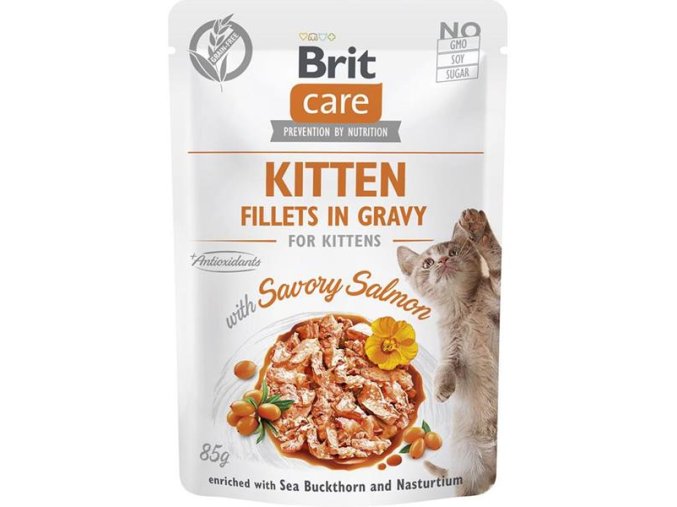 Brit Care Cat kapsička Fillets Gravy Kitten with Savory Salmon 85 g