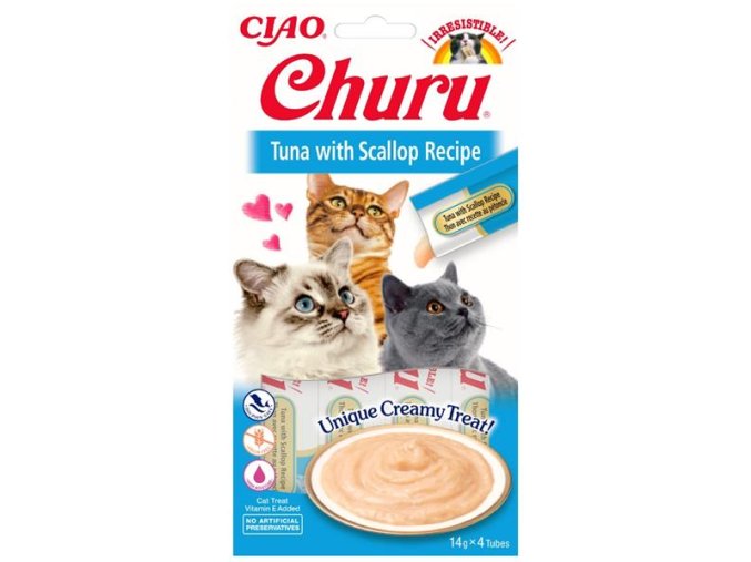 Inaba Churu cat snack Tuňák s příchutí hřebenatek 4x14 g