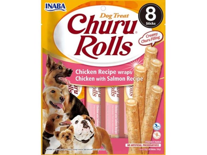 Inaba Churu Rolls dog snack kuře a losos 8x12 g