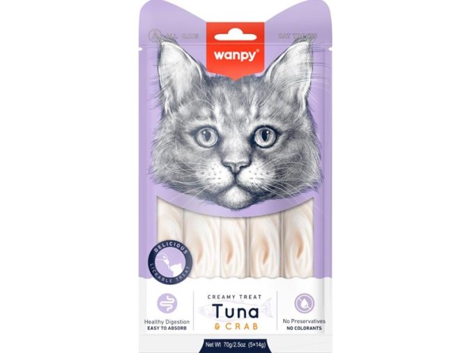 Wanpy Cat Creamy Lickable Treats-Tuna & Crab 5x14 g