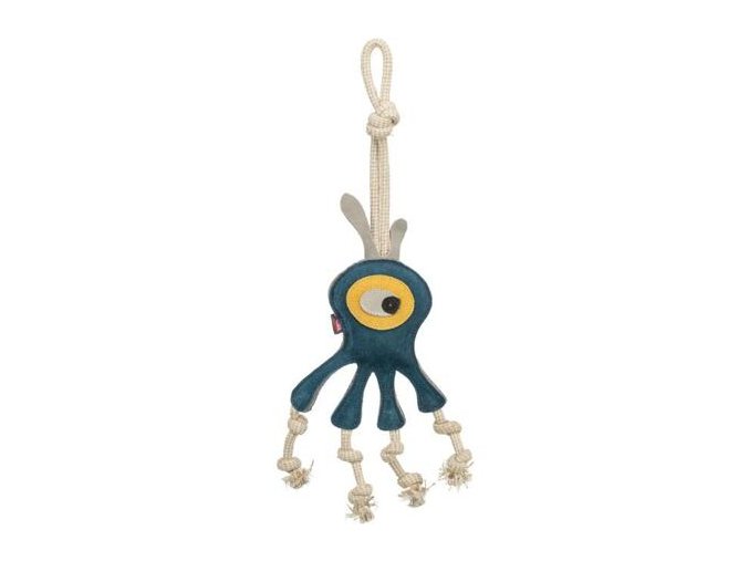 Monster - příšerka na laně, 47 cm, hračka pro psy, 100% pravá kůže/lano, petrolejová