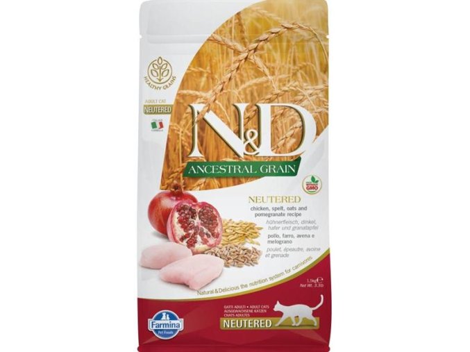 N&D ANCESTRAL GRAIN Cat LG Chicken, Spelt, Oats & Pomegranate Neutered Adult 5 kg