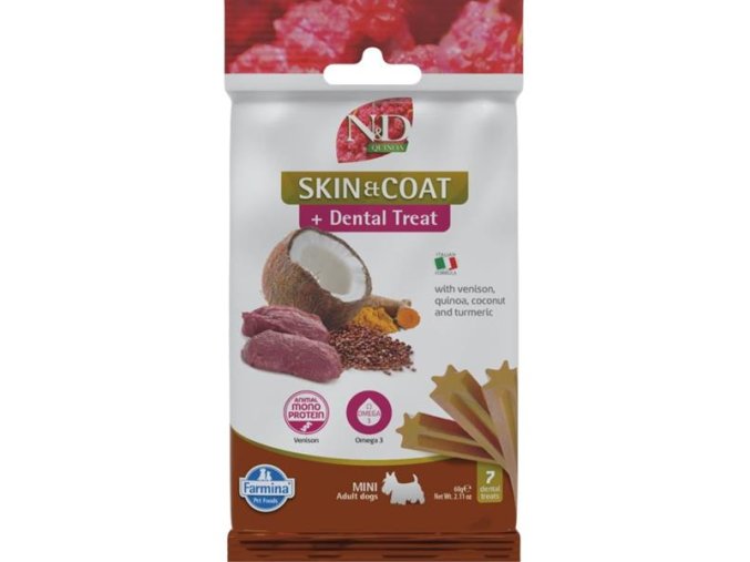 N&D QUINOA Dog Dental Snack Skin & Coat Venison Mini 60 g
