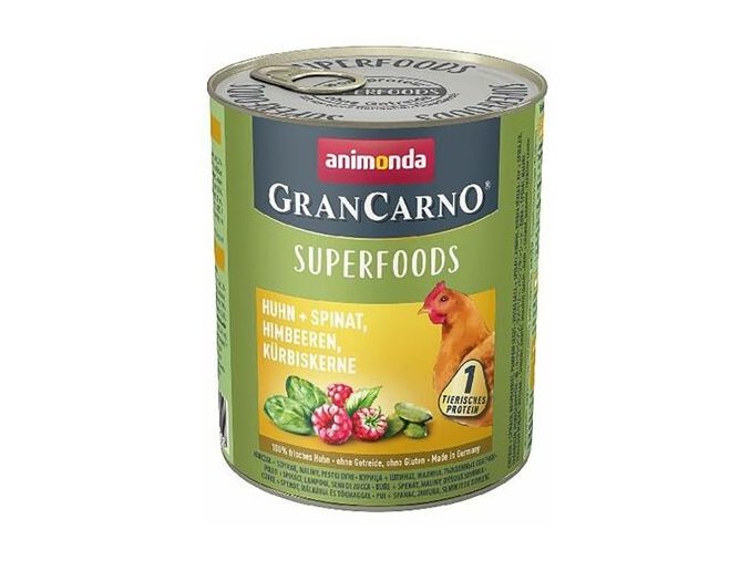 GRANCARNO Superfoods kuře, špenát, maliny, dýňová semínka 800 g pro psy