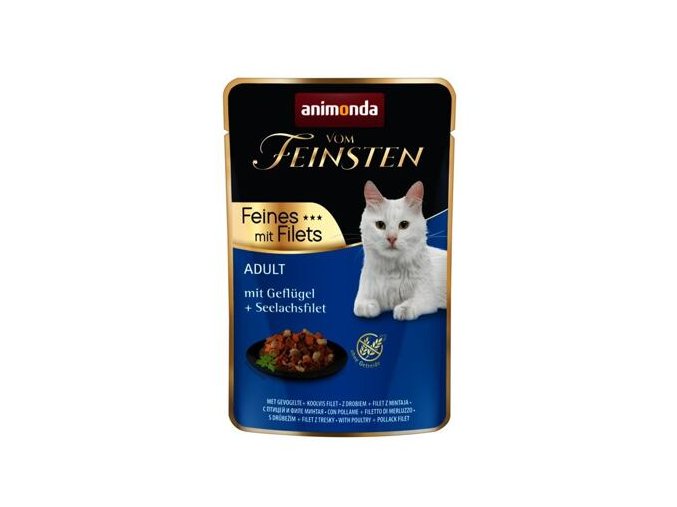 Vom Feinsten Adult FEINES m.Fillets - drůbeží + treska filet, kapsička pro kočky 85 g