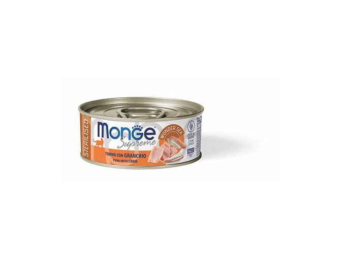 MONGE SUPREME STERILISED tuňák a krab pro kočky 80 g