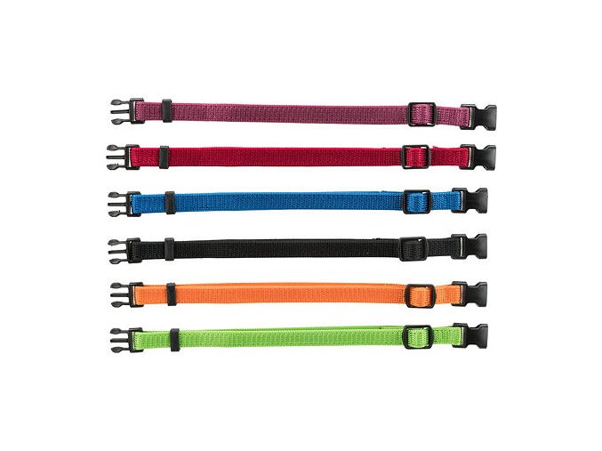 Balení nylonových rozeznávacích obojků pro štěňata M-L 22-35cm/10mm čn,čv,md,zel,or,fi