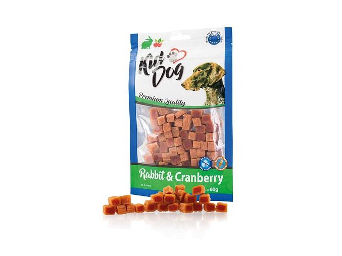 KIDDOG mini kostičky s králíkem a brusinkami 80 g