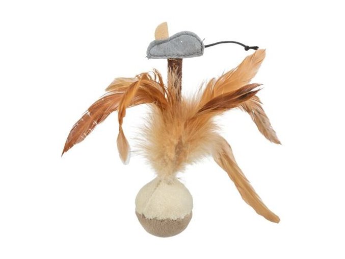 Squieky míček s peřím a myškou 15 cm