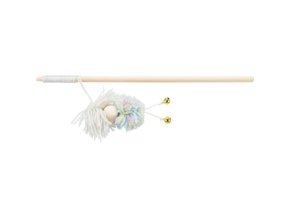 Hrací prut s vlněnými kuličkami a rolničkami, 34 cm, dřevo/polyester